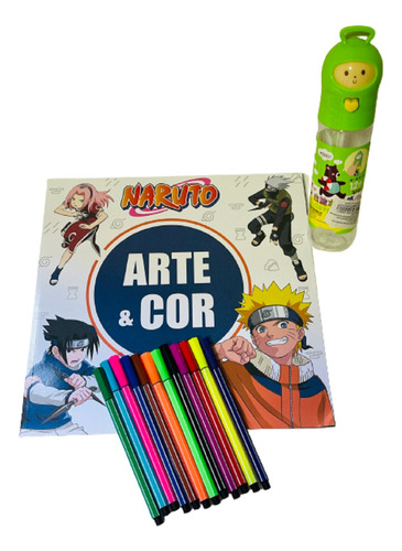 Livro De Pintar Desenho Naruto + 12 Canetinhas Colorida
